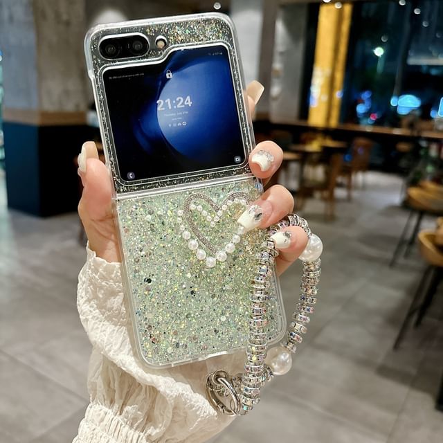Faux Pearl Glitter Samsung Phone Case / Faux Pearl Phone Strap / Set
