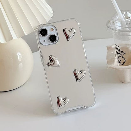 Phone Mirrored Decoration with Heart Adhesive Set Case / Strap