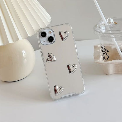 Mirrored Phone Case with Heart Adhesive Decoration / Heart Strap / Set