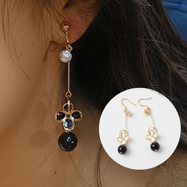 Clip-On Bead Drop Flower Earring /