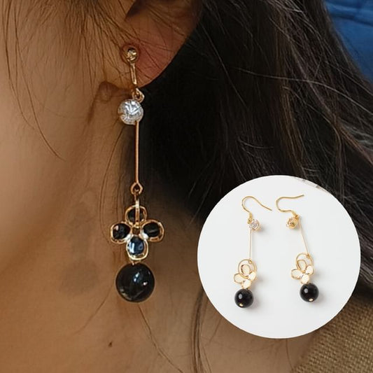 Clip-On Bead Drop Flower Earring /