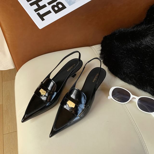 Slingback Kitten Loafers Heel Pointed Penny