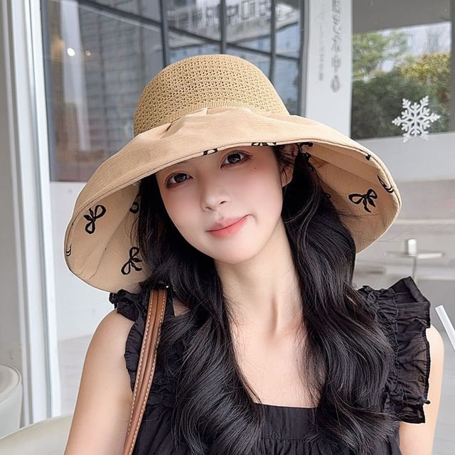 Sun Straw Hat Bow Print