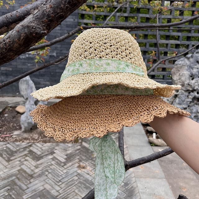Sun Ribbon Hat Floral Straw