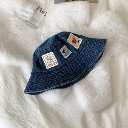 Applique Hat Denim Bucket Washed