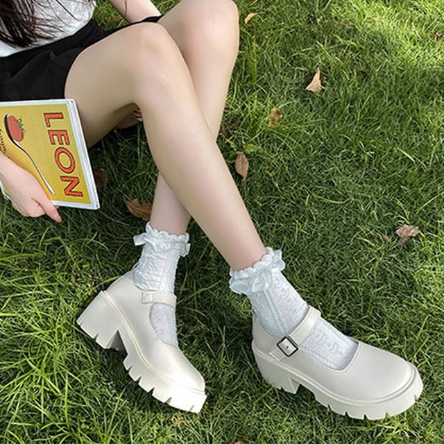 Mary Platform Chunky Pumps Heel Jane