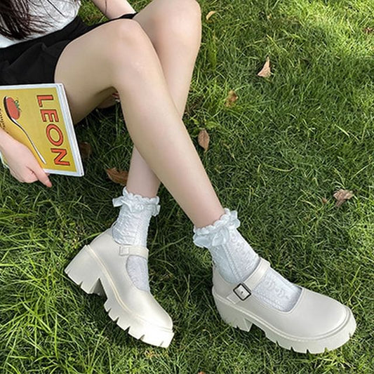 Mary Platform Chunky Pumps Heel Jane