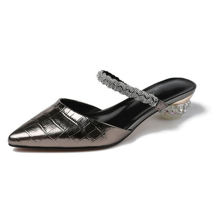 Mules Heel Pointed Low Rhinestone