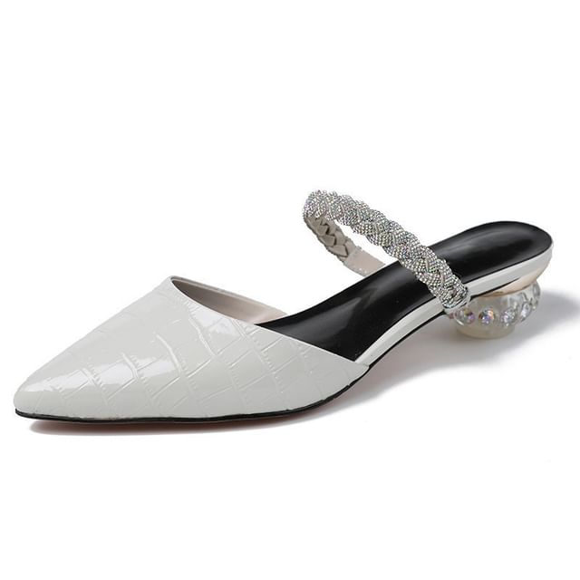 Mules Heel Pointed Low Rhinestone
