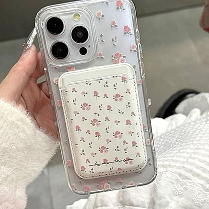 / Set MagSafe) (Compatible Magnetic Floral Phone with Holder Card Case