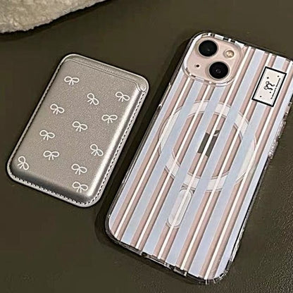 Compatible iPhone Case Set Striped / Bow Card Magsafe Print