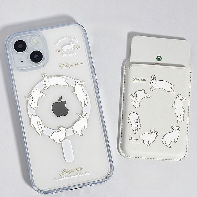 / Card Case Compatible Print iPhone Magsafe Set Rabbit