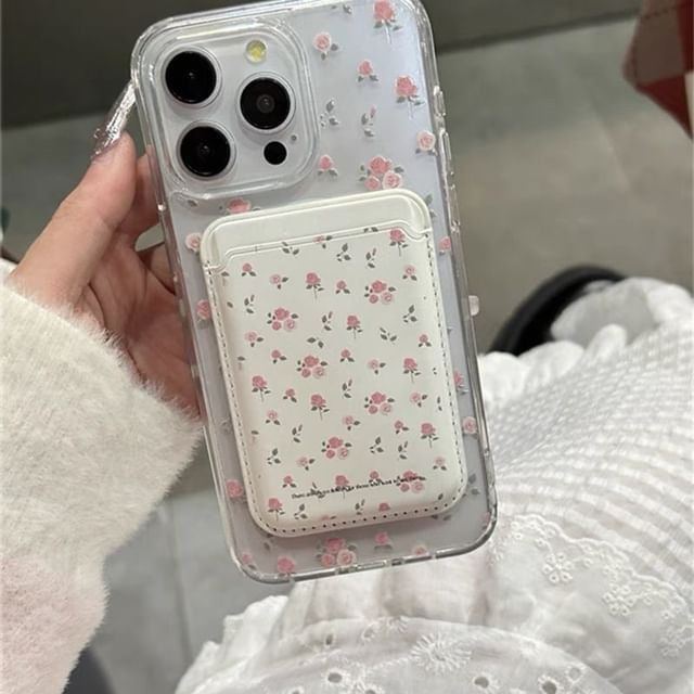 / Set MagSafe) (Compatible Magnetic Floral Phone with Holder Card Case