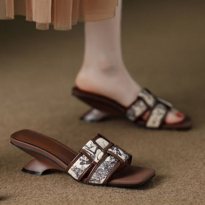 Woven Print Slide Heel Wedge Sandals