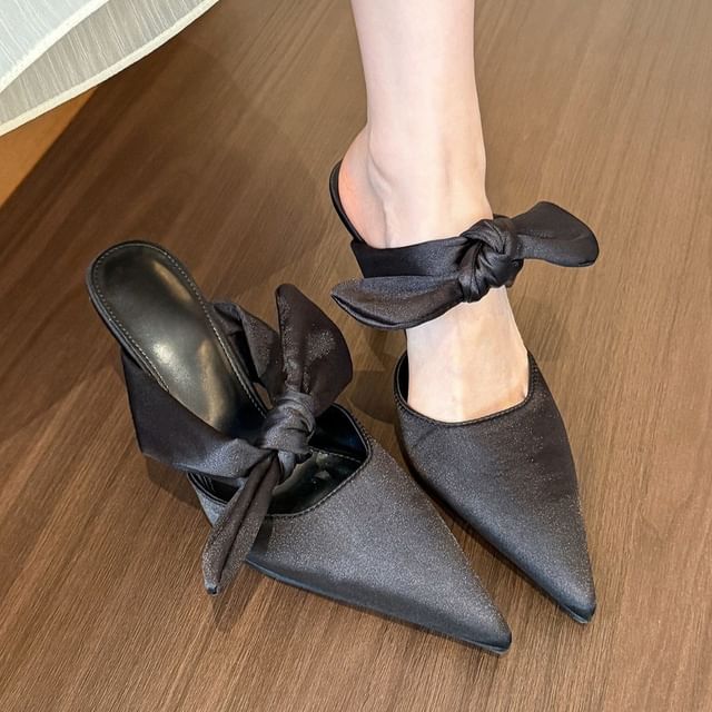 Mules Pointed Stiletto Heel Bow Toe Plain