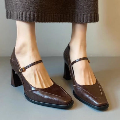 Mary Heel Chunky Faux Jane Shoes Leather