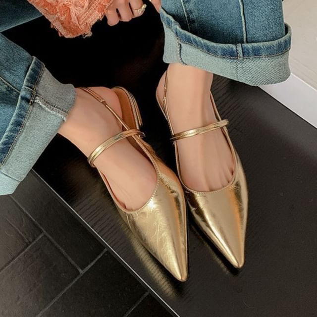 Pointed Toe Heel Slingback Mules Low