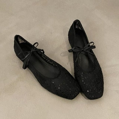 Flat Floral Mary Shoes Mesh Jane