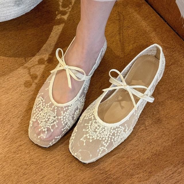 Flat Floral Mary Shoes Mesh Jane