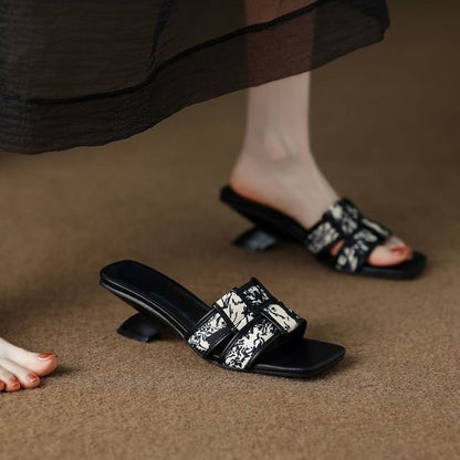 Woven Print Slide Heel Wedge Sandals