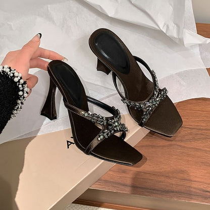 Cross Heel Slide High Rhinestone Criss Sandals