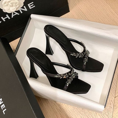 Cross Heel Slide High Rhinestone Criss Sandals