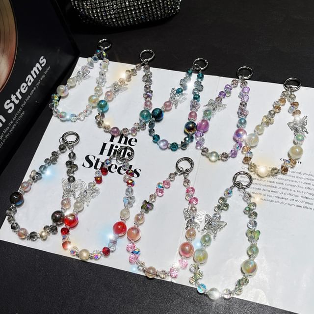 Faux Strap Butterfly Wrist Beaded Crystal Phone