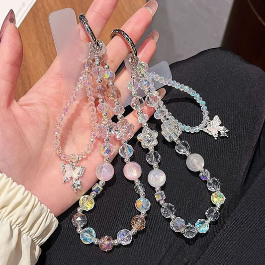 Butterfly Pad with Wrist Phone Faux Crystal Lanyard Strap Beaded