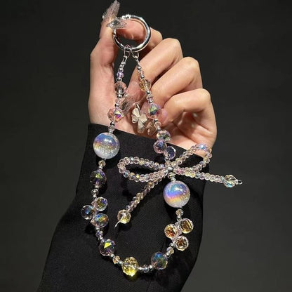 Strap Phone Beaded Crystal Bow Faux Wrist