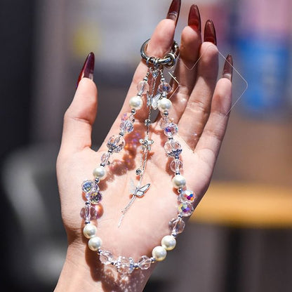 Strap Pad Faux Phone Butterfly with Wrist Lanyard Pearl