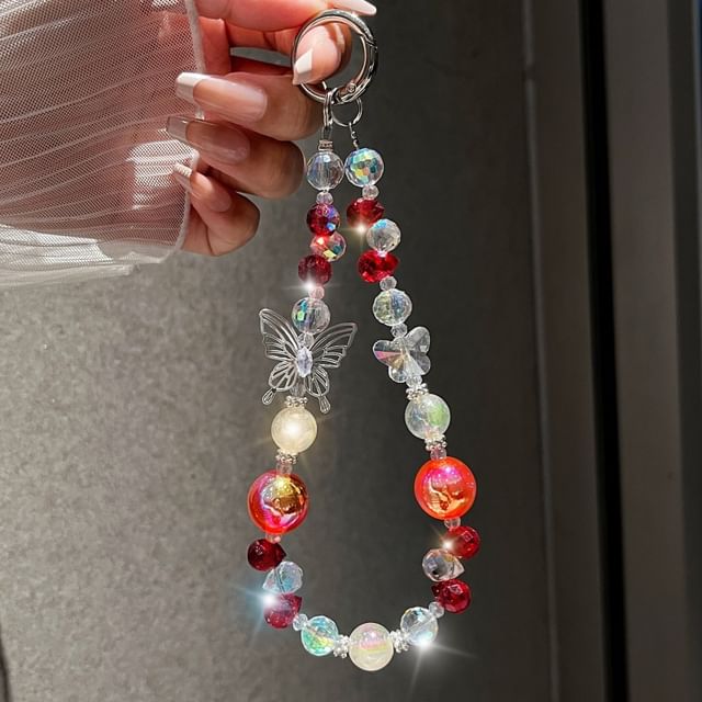 Faux Strap Butterfly Wrist Beaded Crystal Phone