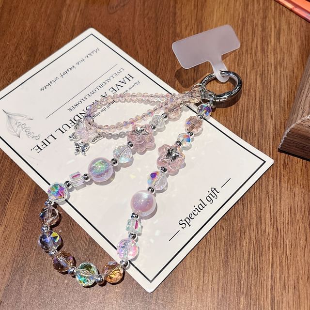 Butterfly Pad with Wrist Phone Faux Crystal Lanyard Strap Beaded