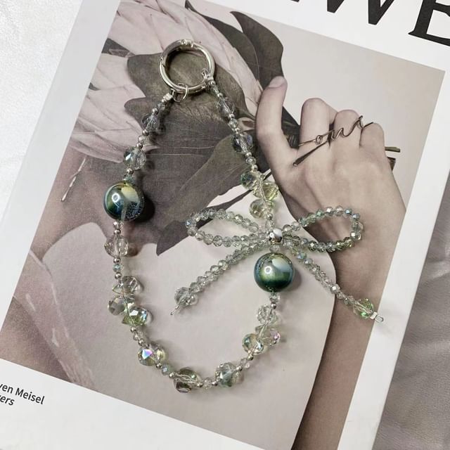 Strap Phone Beaded Crystal Bow Faux Wrist