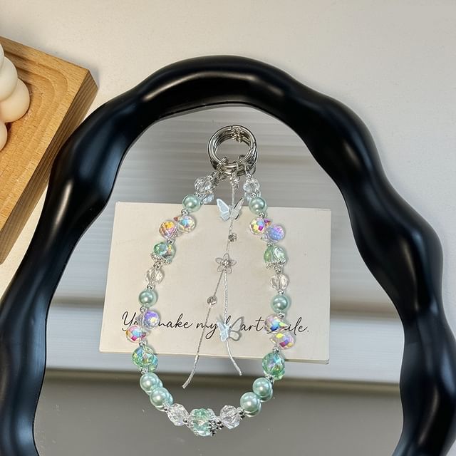 Strap Pad Faux Phone Butterfly with Wrist Lanyard Pearl