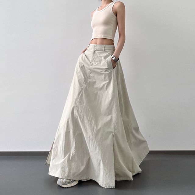 Plain A-Line Skirt Maxi Slit Rise High