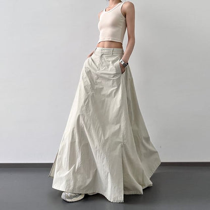 Plain A-Line Skirt Maxi Slit Rise High
