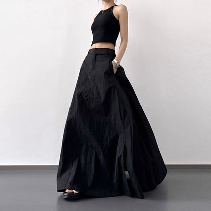 Rise A-Line High Maxi Slit Plain Skirt