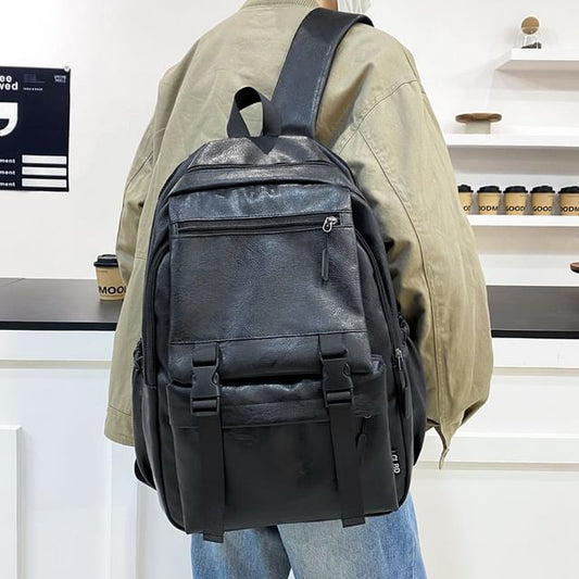 Faux Plain Zip Backpack Leather