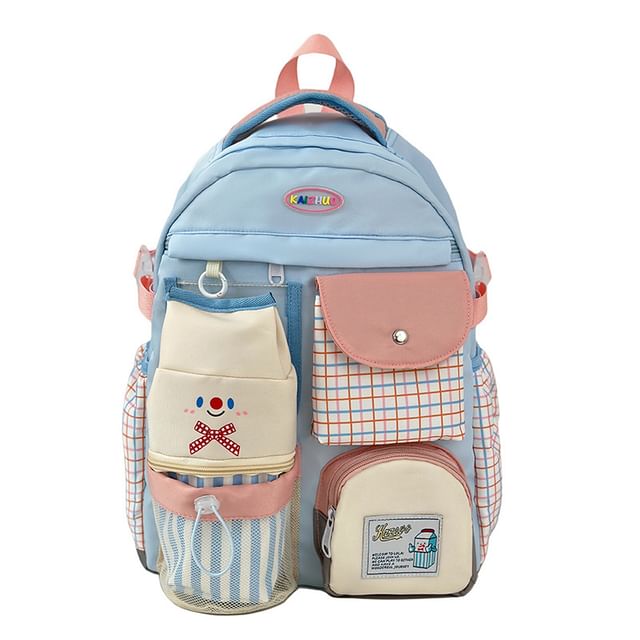 Panel Plaid Zip Backpack