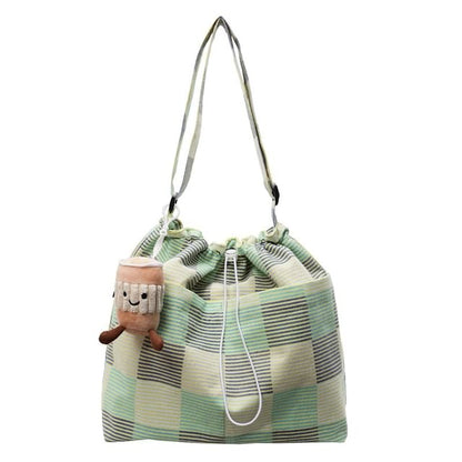 Crossbody Plaid Drawstring Bag