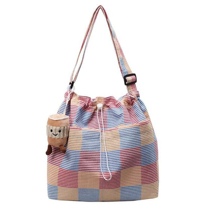 Crossbody Plaid Drawstring Bag