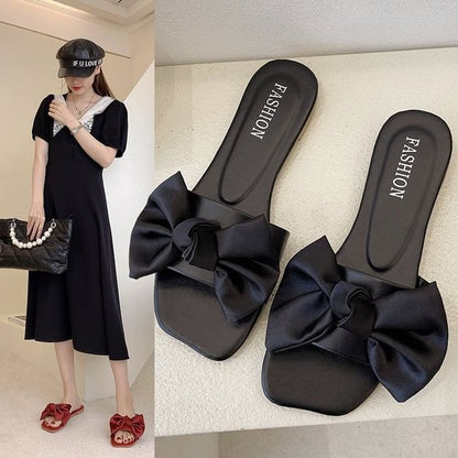 Satin Slide Bow Sandals