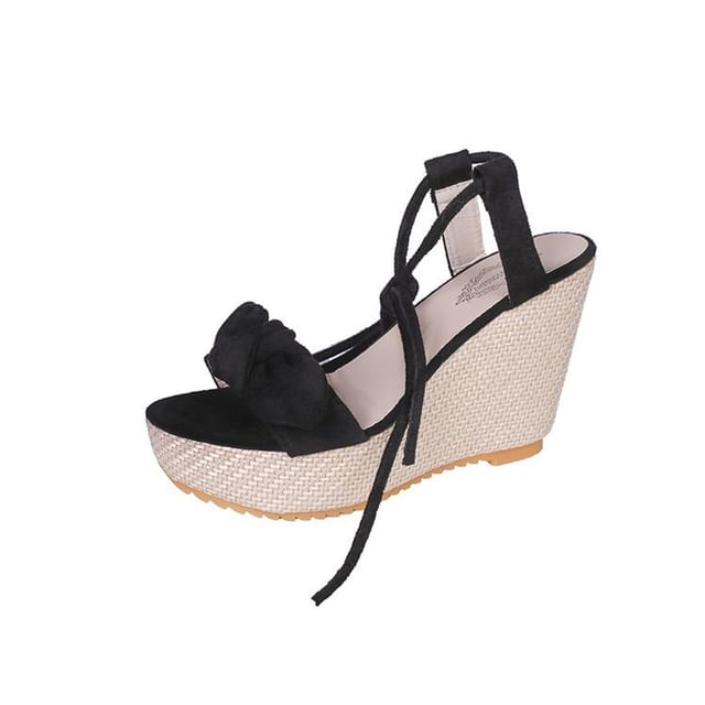Platform Bow Wedge Sandals Tie-Up