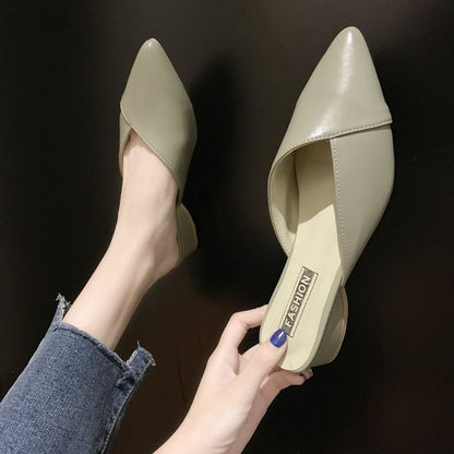 Toe Pointed Leather Mules Faux