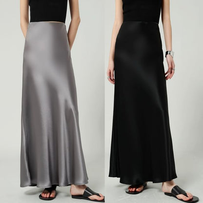 Skirt Maxi Waist A-Line High Plain Satin