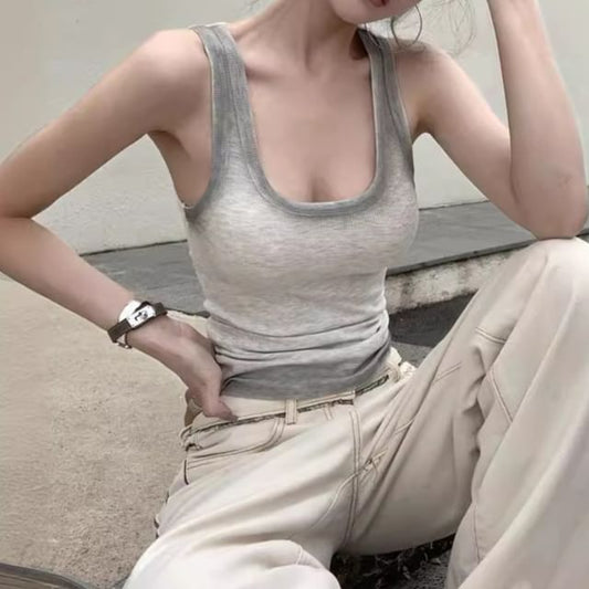 Tank Fit Top Neck Scoop Ribbed Gradient Slim