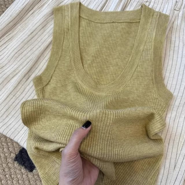 Top Knit Tank Scoop Plain Neck
