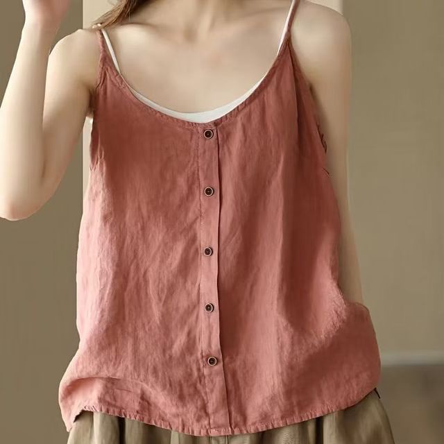 Plain Scoop Camisole Top Buttoned Neck