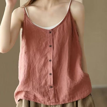 Plain Scoop Camisole Top Buttoned Neck