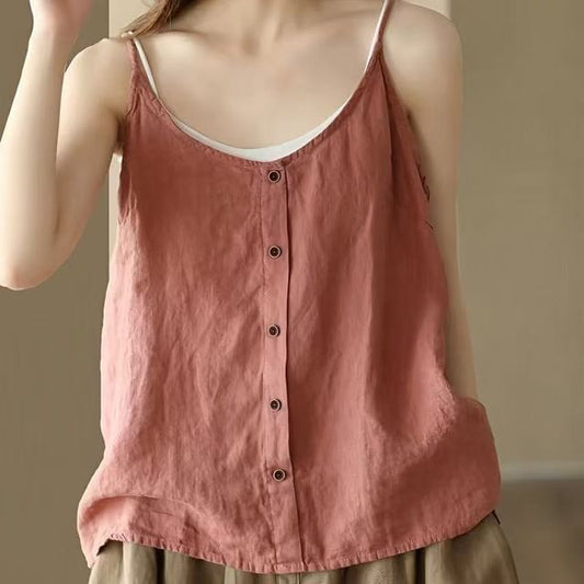 Plain Scoop Camisole Top Buttoned Neck